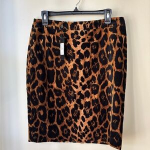 Stunning! NWT! Talbots Brown and Black Leopard Animal Print Pencil Skirt 8 P